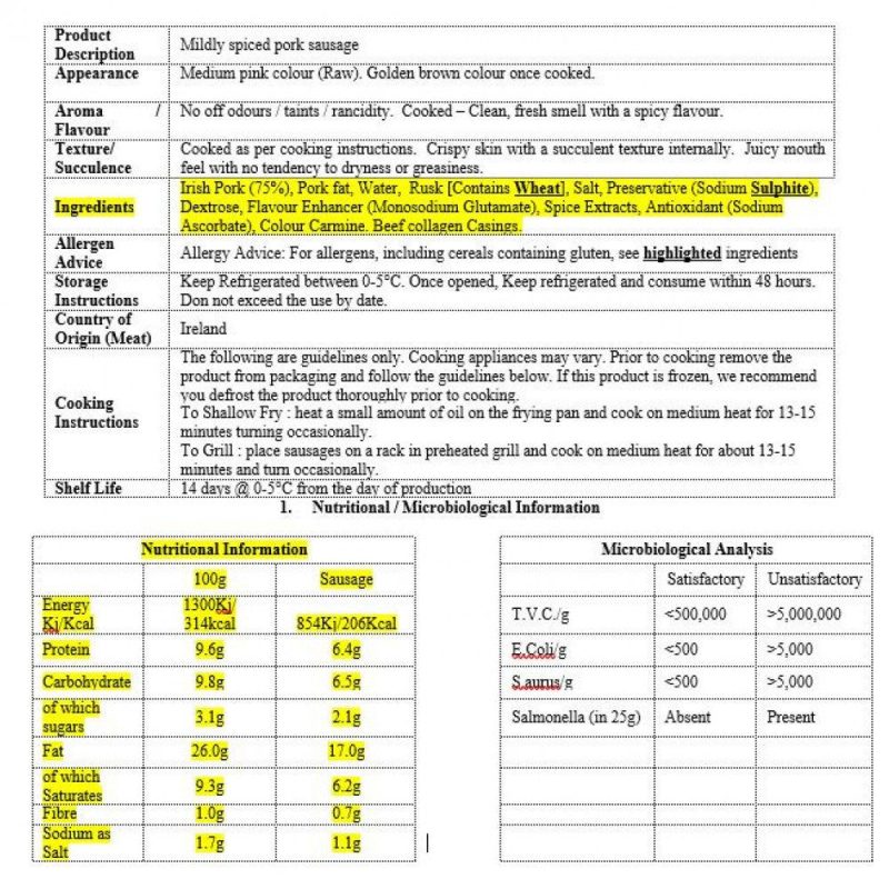 Clonakilty Butchers Style Irish Sausages 1 x 1kg